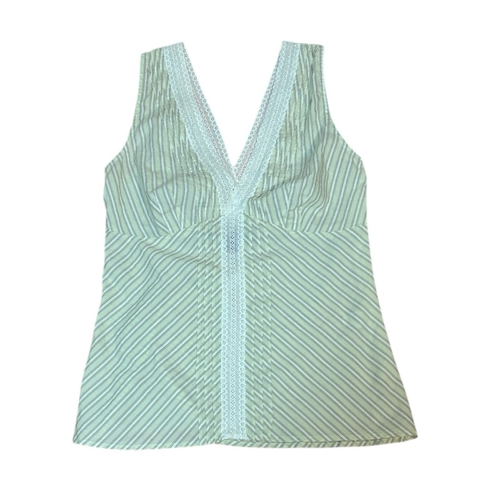 2010s Express Beige Striped Top with Lace Detail, sleeveless, XS
